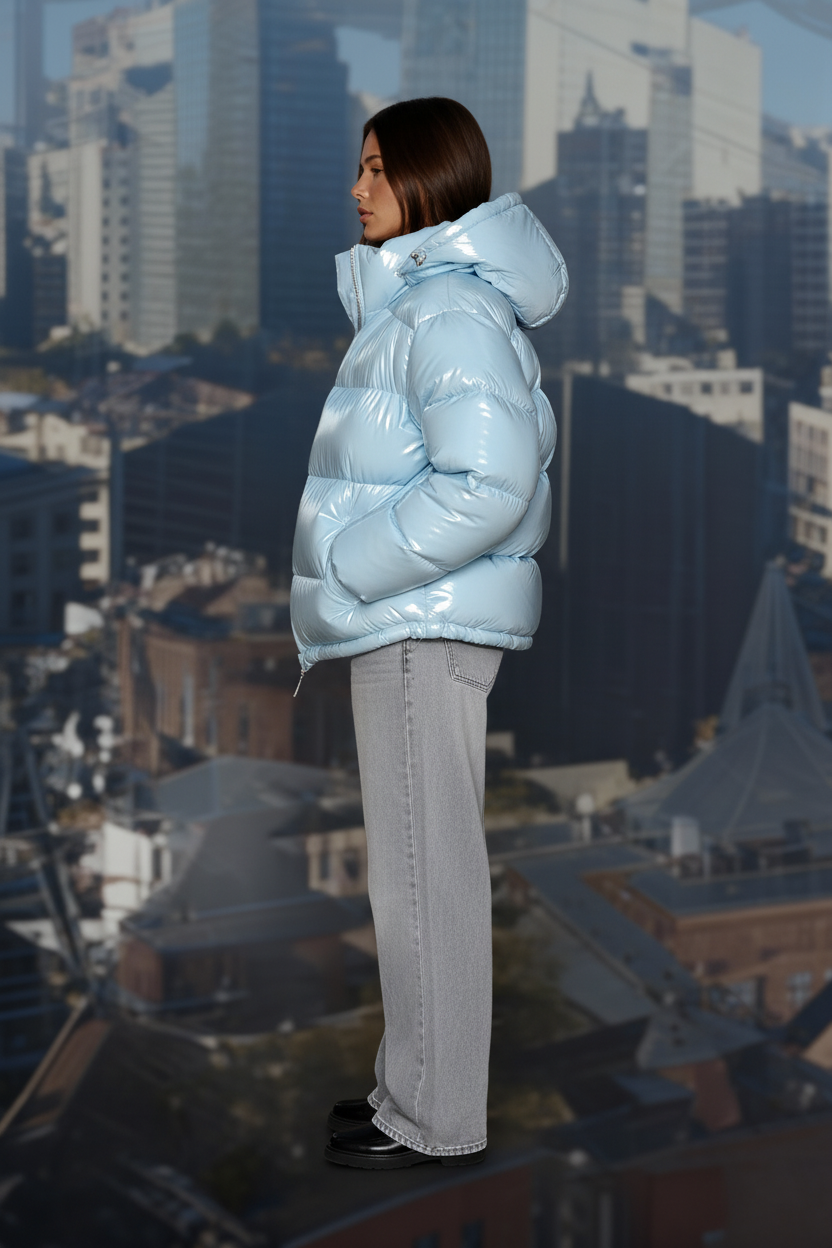Blaue Pufferjacke