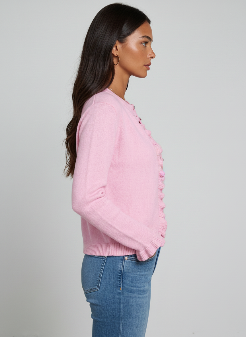 Rosa Strickjacke mit Wellenkante