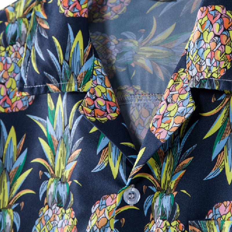 Stylisches Herren Kurzarm Hemd mit Ananas Druck aus Baumwolle