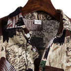 Bedrucktes Herren Vintage Kurzarm Hemd aus Baumwolle und Leinen