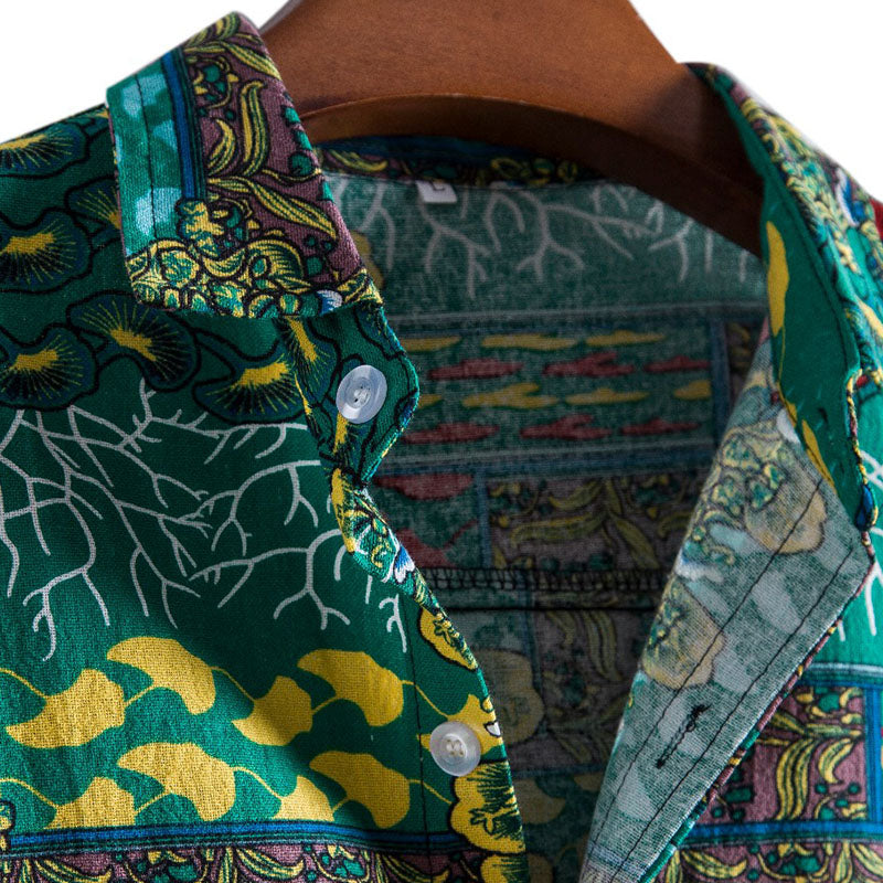 Bedrucktes Herren Kurzarm Hemd im Boho Look