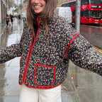 Jacke mit Blumenmuster, Taschen und überschnittenen Schultern