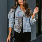 Jeansjacke in leichter Ausführung mit Leopardenmuster und Patchwork