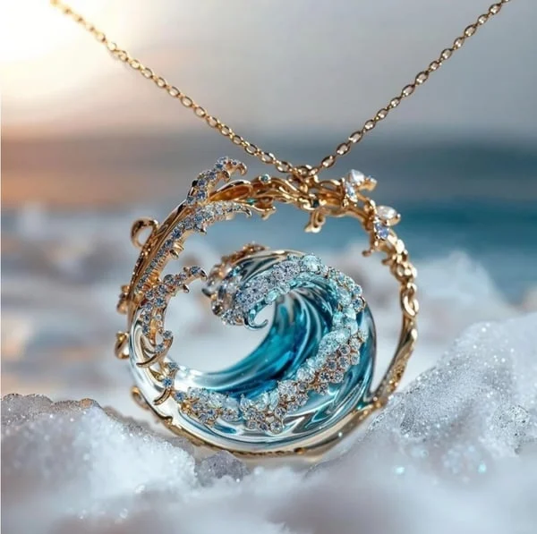 Blaue Welle Kristall Halskette für Frauen Oceanic Design - Naia