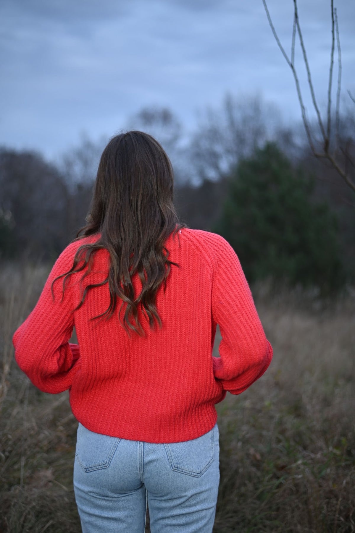 Rote Strickjacke