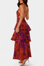 Langes Chiffonkleid mit V-Ausschnitt für Frauen - Domenica