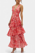 Langes Chiffonkleid mit V-Ausschnitt für Frauen - Domenica
