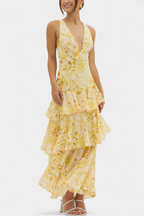 Langes Chiffonkleid mit V-Ausschnitt für Frauen - Domenica