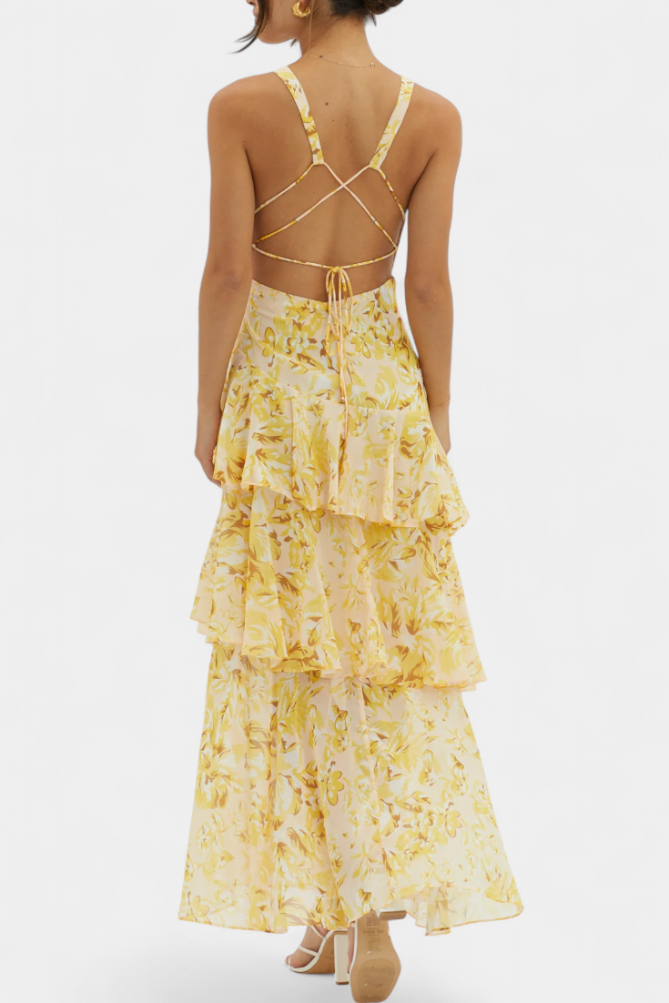 Langes Chiffonkleid mit V-Ausschnitt für Frauen - Domenica