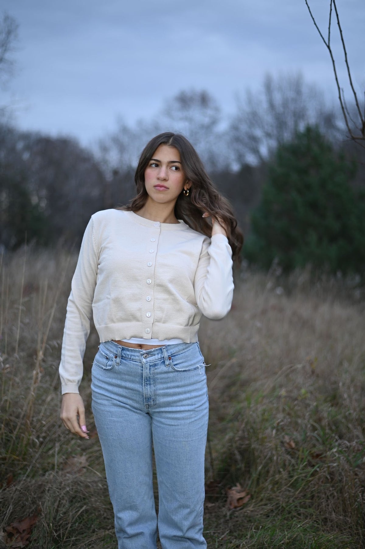 Strickjacke mit Knöpfen in Haferbeige