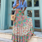 Langer Damenrock mit mehrfarbigem Paisleymuster und Bohème-Schnitt - Clémence