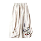 Damen Midirock mit Gummizug in der Taille und handgefertigter Blumenstickerei - Amandine