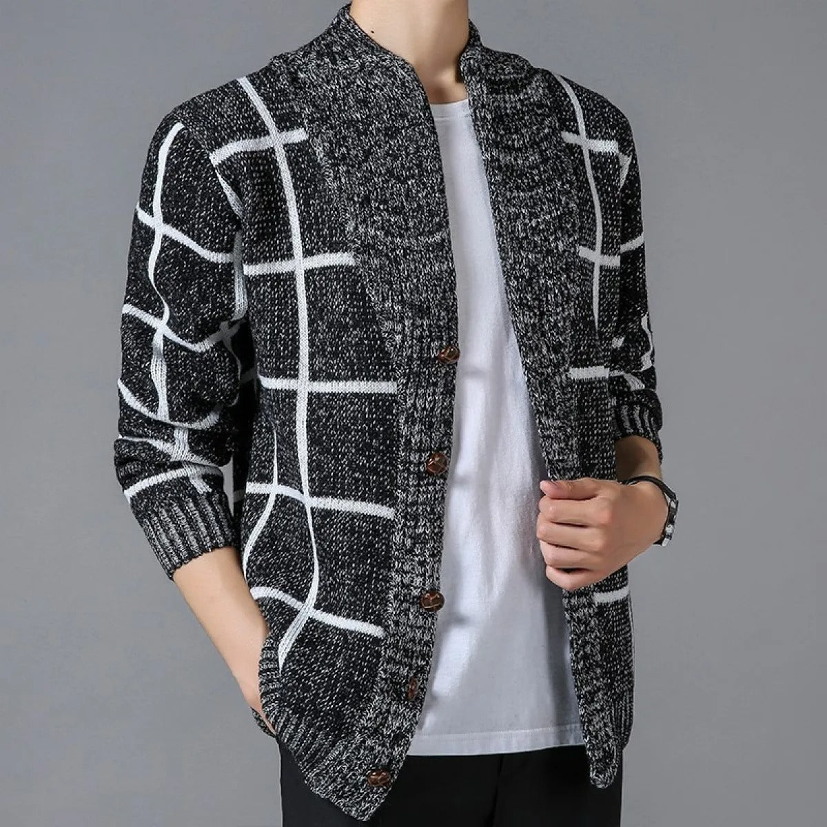 Karierte Strickjacke mit Revers - Adrien