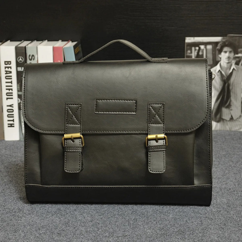 Aktentasche aus Kunstleder für Herren mit Schnallen im Vintage-Stil - Adrien