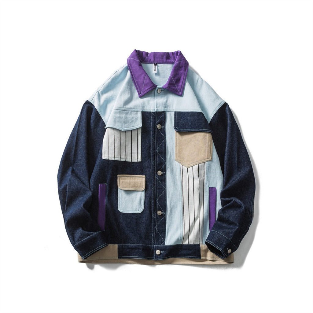 Herrenjacke Patchwork Denim Mehrfachtaschen modernes Design - Keiro