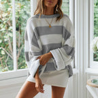 Breit gestreifter, gerippter Oversize-Pullover aus Strick - Eleanor