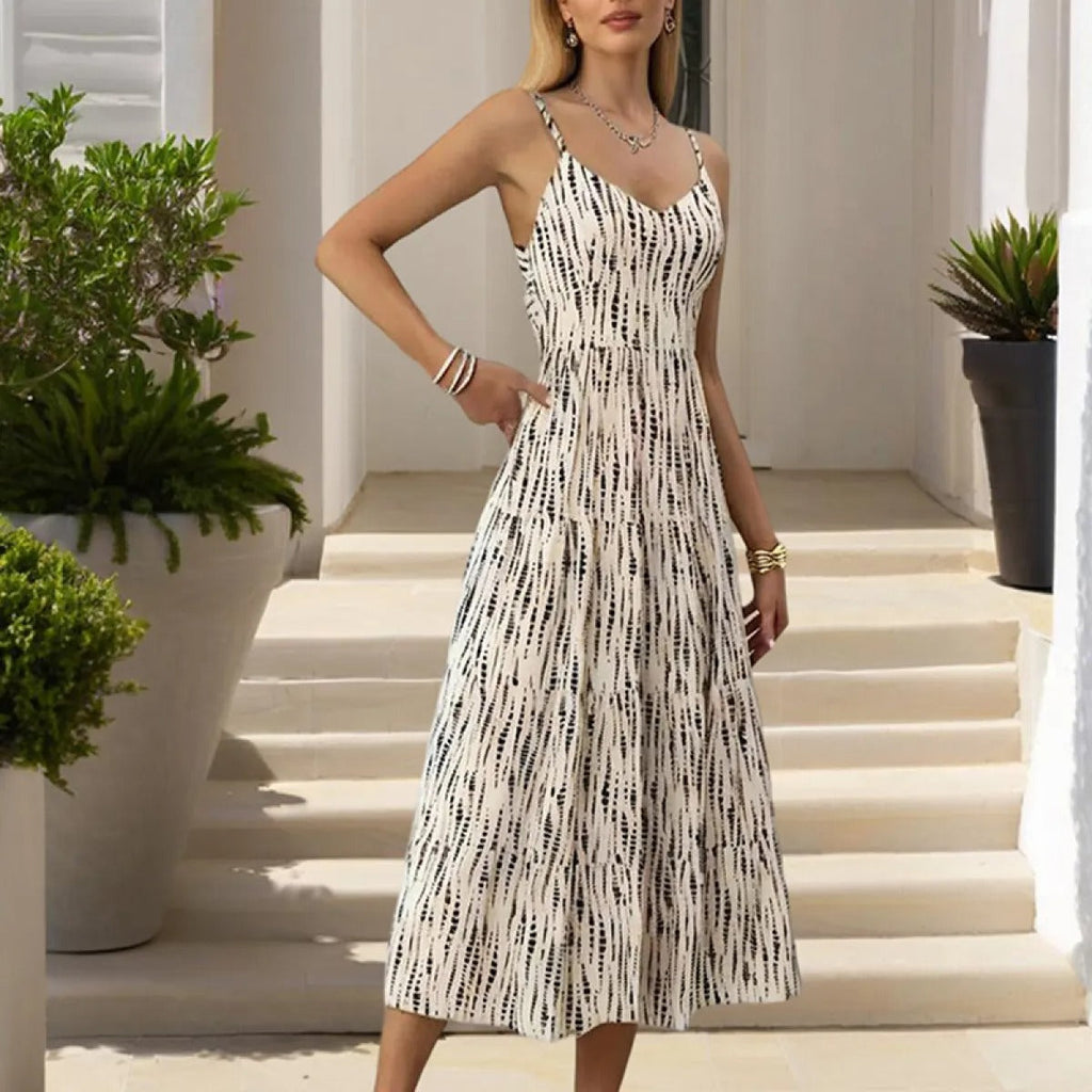 Midikleid mit dünnen Trägern und Druck - Noelia