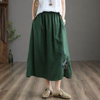 Damen Midirock mit Gummizug in der Taille und handgefertigter Blumenstickerei - Amandine