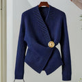 Damen Strickjacke mit Struktur und goldenen Knöpfen, raffinierter Stil - Ysaline