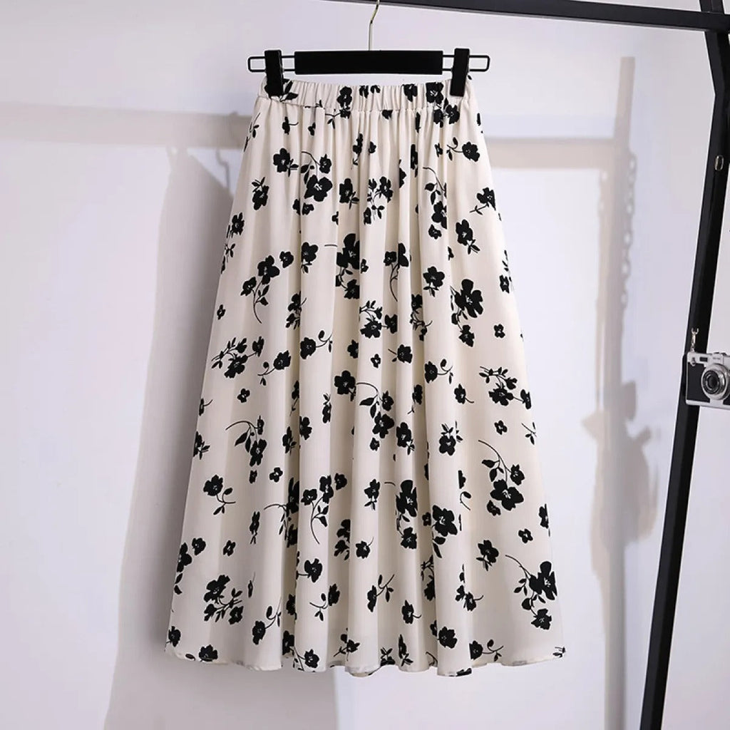 Damen-Midirock aus fließendem Chiffon mit Blumenmuster - Renata