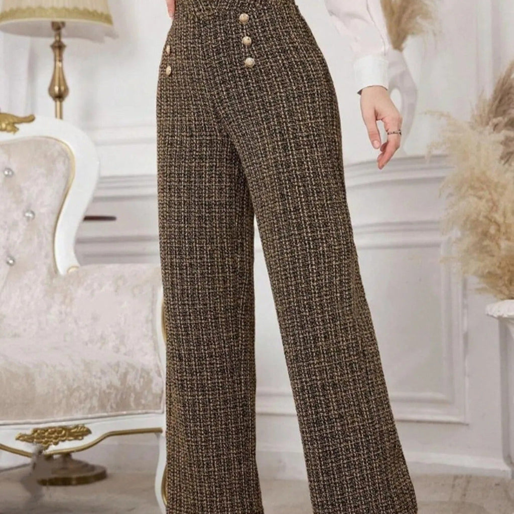 Damen-Tweedhose mit hoher Leibhöhe und Zierknöpfen - Noémie