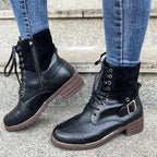 Damen-Schnürstiefel Kunstleder halbhoher, robuster Stil - Thalia