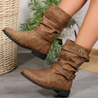 Flache Stiefel mit dekorativen Schnallen - Sienna