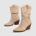 Damenstiefel aus synthetischem Wildleder mit mittlerem Absatz im Westernstil - Liora