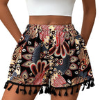 Hochtaillierte Shorts mit Bohème-Print und Quasten - Naïra