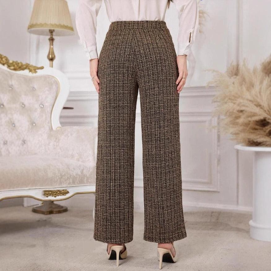 Damen-Tweedhose mit hoher Leibhöhe und Zierknöpfen - Noémie
