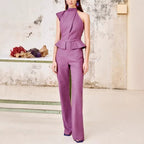 Ärmelloser Jumpsuit mit Schößchen und Rollkragen in Flieder - Oriane