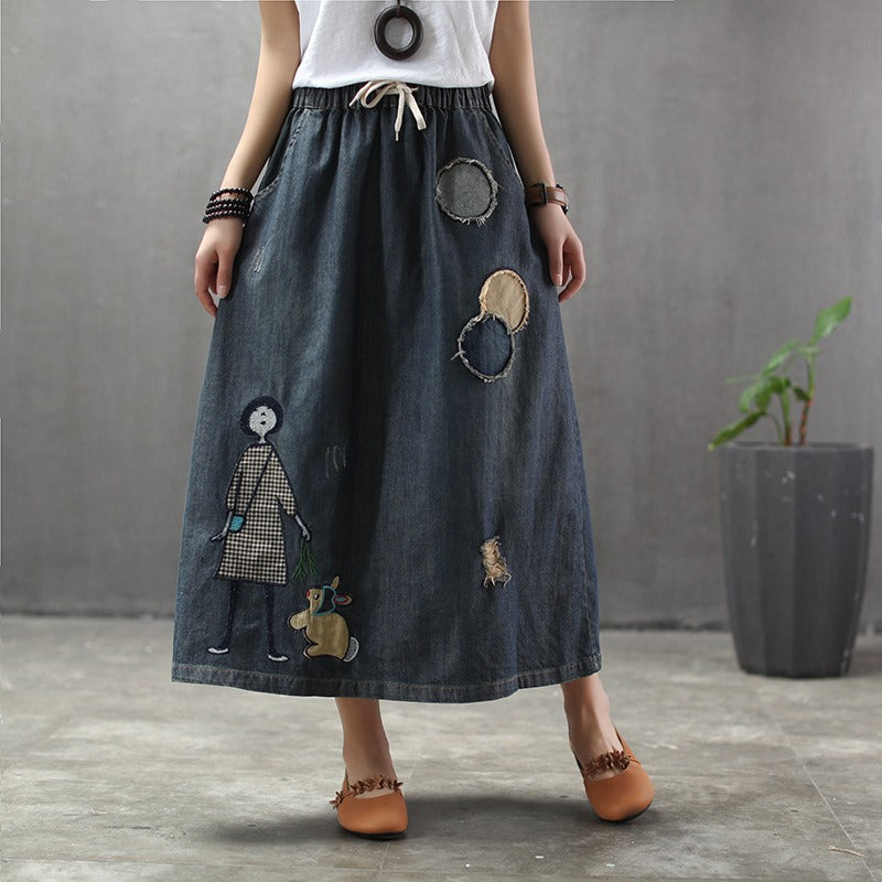 Midirock mit Gummizug in der Taille und gestickten Details - Oriane