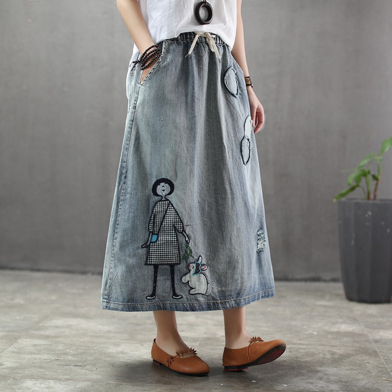 Midirock mit Gummizug in der Taille und gestickten Details - Oriane