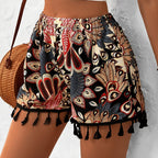Hochtaillierte Shorts mit Bohème-Print und Quasten - Naïra