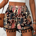 Hochtaillierte Shorts mit Bohème-Print und Quasten - Naïra