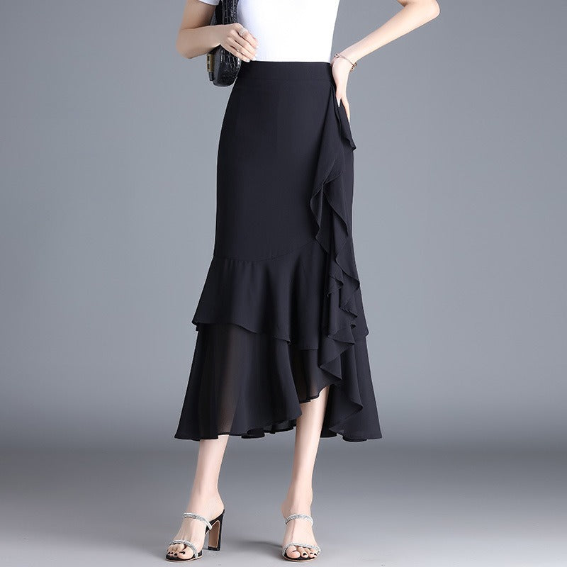 Damen-Midirock aus Chiffon mit Tiermotiv und Rüschen - Renata