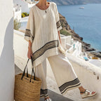 Breit gestreiftes Leinenset im mediterranen Stil für Frauen - Danae