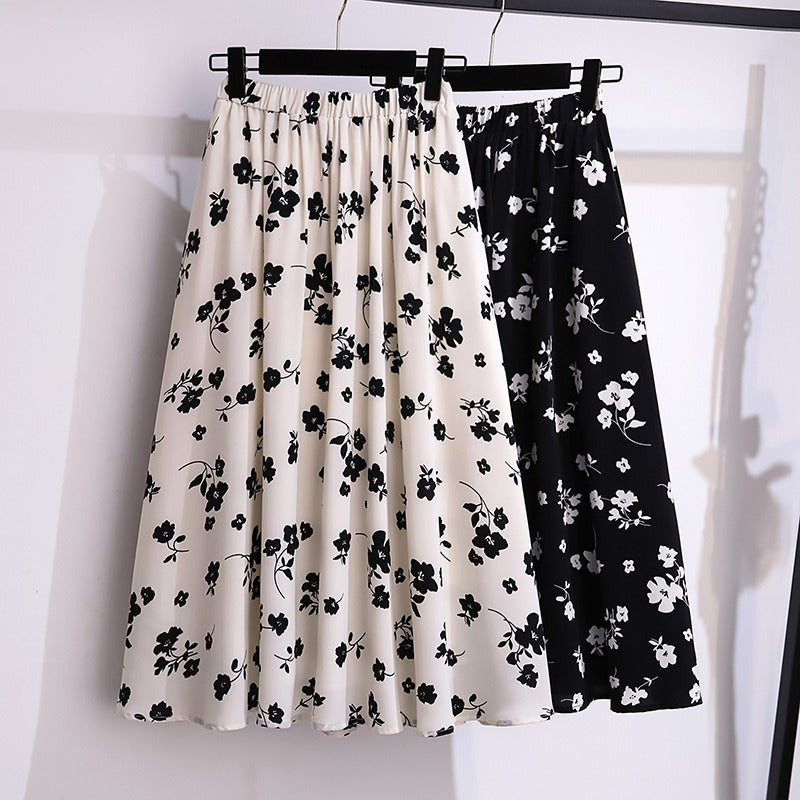 Damen-Midirock aus fließendem Chiffon mit Blumenmuster - Renata