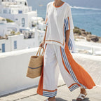 Breit gestreiftes Leinenset im mediterranen Stil für Frauen - Danae
