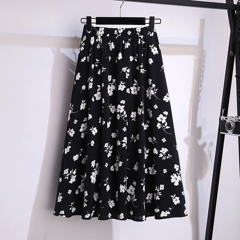 Damen-Midirock aus fließendem Chiffon mit Blumenmuster - Renata