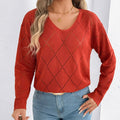 Durchbrochener Damen-Pullover mit V-Ausschnitt und Rautenmuster - Anette