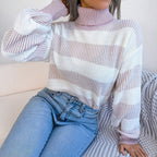 Breit gestreifter Damen-Rollkragenpullover - Elsy