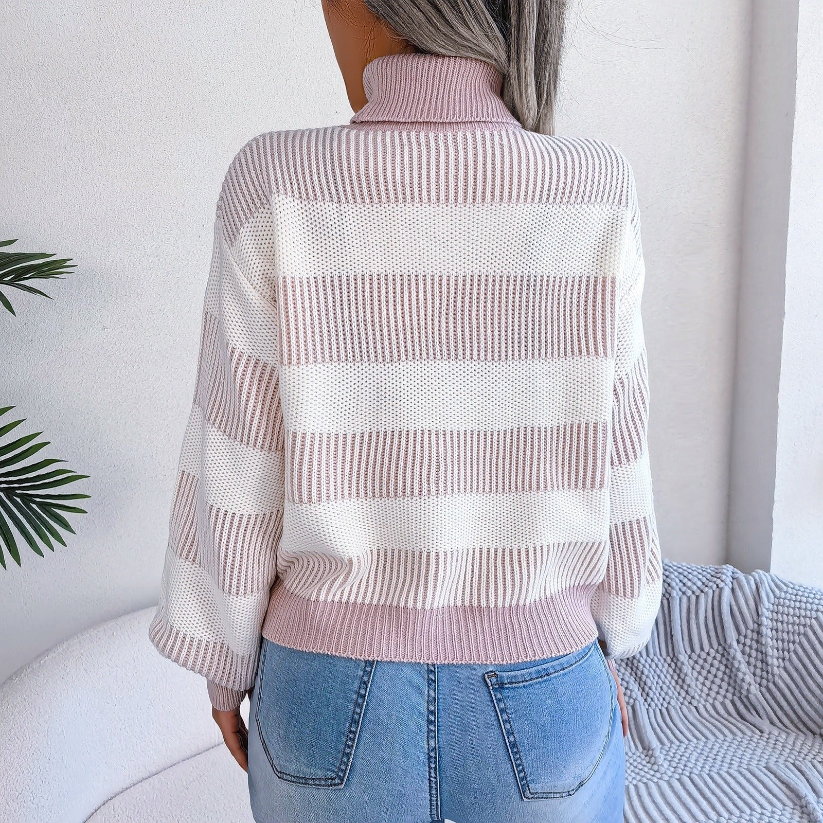 Breit gestreifter Damen-Rollkragenpullover - Elsy