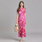 Besticktes florales langes Kleid Frau - Fiorella
