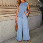 Ärmelloses Denim-Set für Damen mit schmaler Passform - Nadine