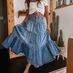 Damen Jeansrock in Midilänge mit hoher Taille und Volant - Nuri