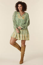 Freya - Mini-Bauernkleid mit Splice-Print