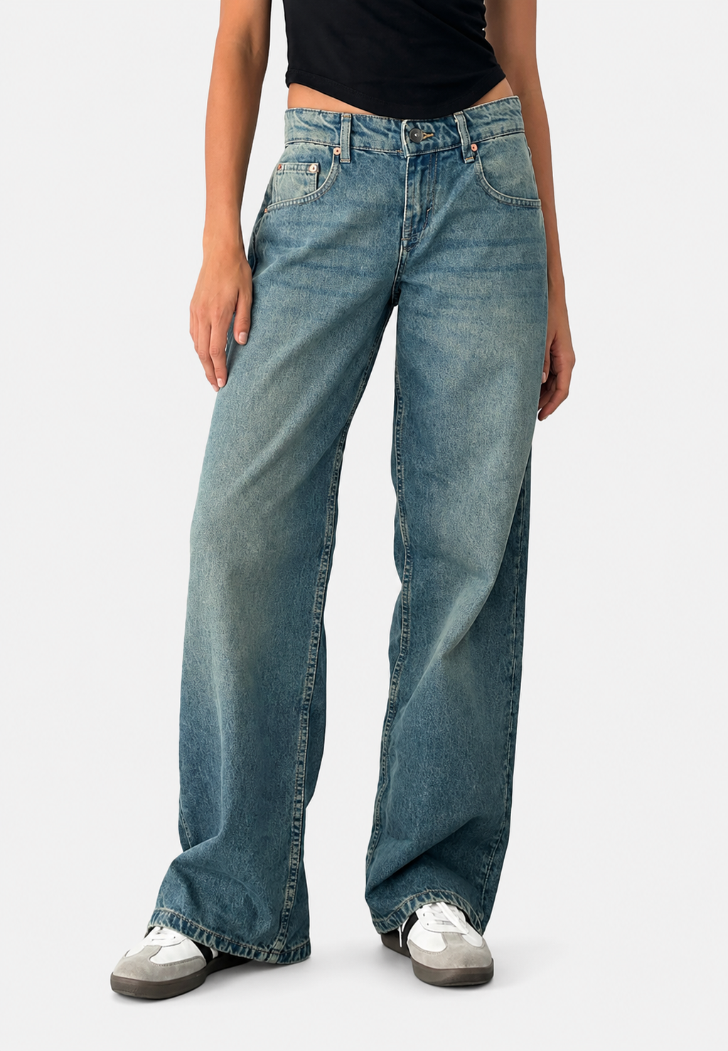 Damenjeans mit geradem Schnitt, niedriger Leibhöhe und Wasch-Effekt – Ulla