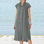 Stella - Baumwoll-Leinen-Kleid mit Knopfleiste und Tasche