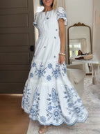 Nessa - Bedrucktes Maxikleid mit kurzen Ärmeln